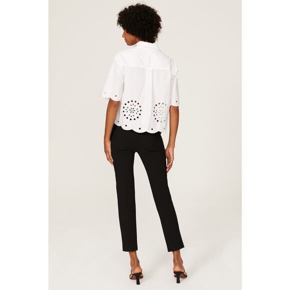 Jason Wu White Scalloped Eyelet Short Sleeve Cottage Button Up Blouse Size 8 - Picture 2 of 10